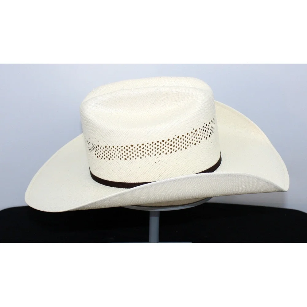 Tecovas Mens Straw Cowboy Hat White Vented Cattleman Crease Size 6 7/8 55 Mexico - Picture 4 of 9